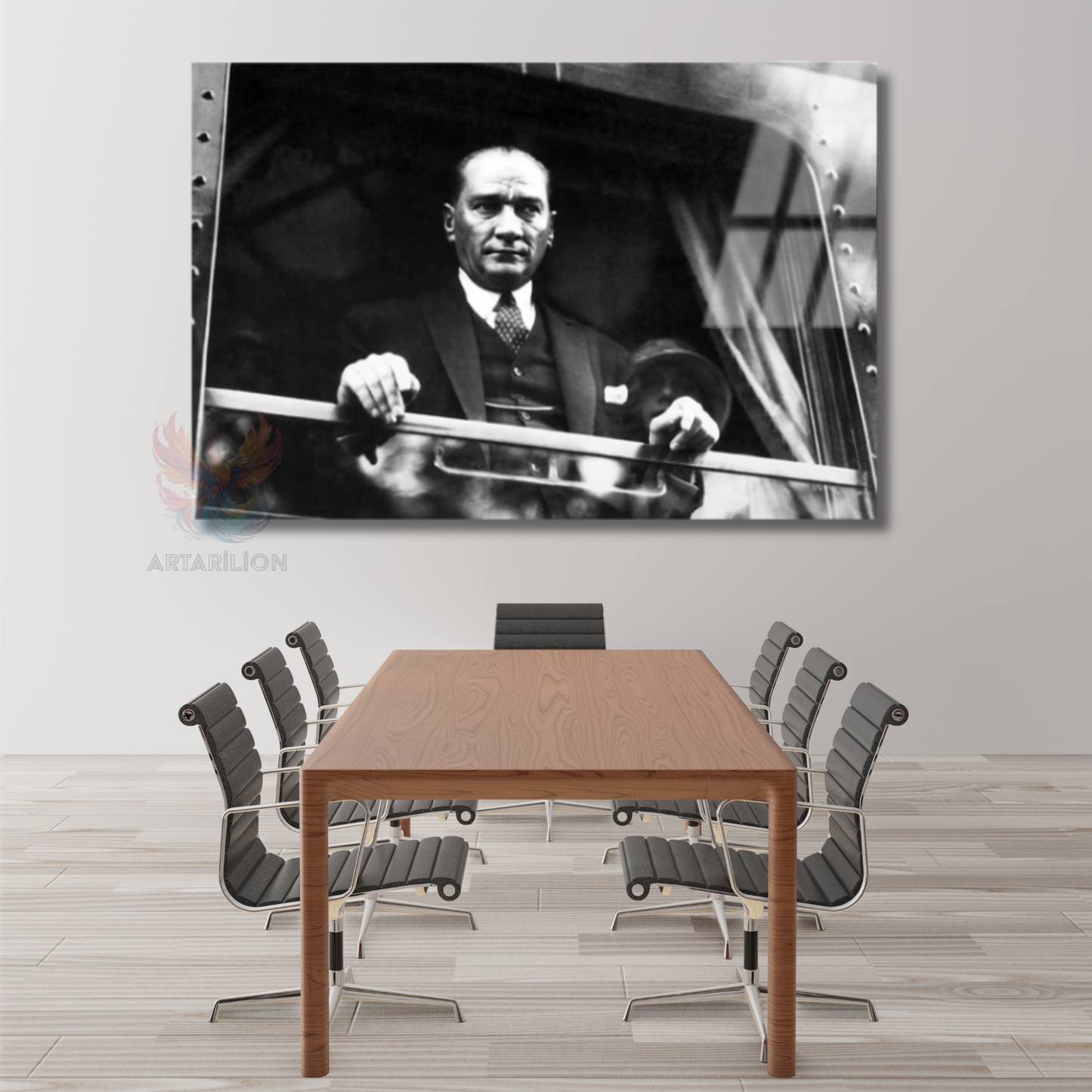 Cam Atatürk Tablo Modeli Siyah Beyaz Atatürk Tablosu Cam Dekor