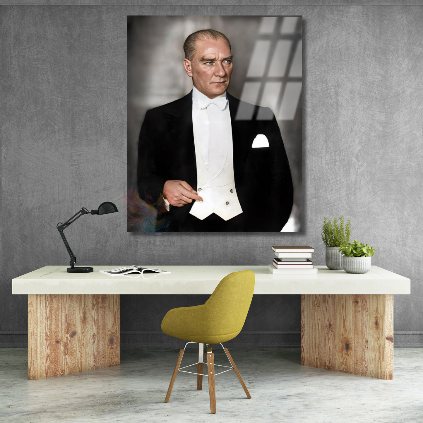 Mustafa Kemal Atatürk Renkli Tablo Cam Tablo Modeli Hd Dijital Baskı Duvar Tablosu