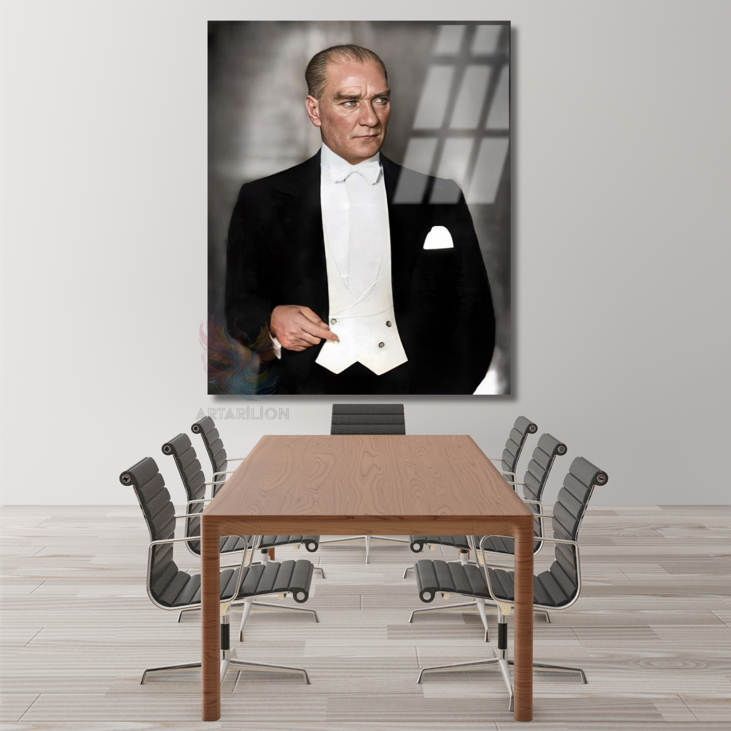 Mustafa Kemal Atatürk Renkli Tablo Cam Tablo Modeli Hd Dijital Baskı Duvar Tablosu