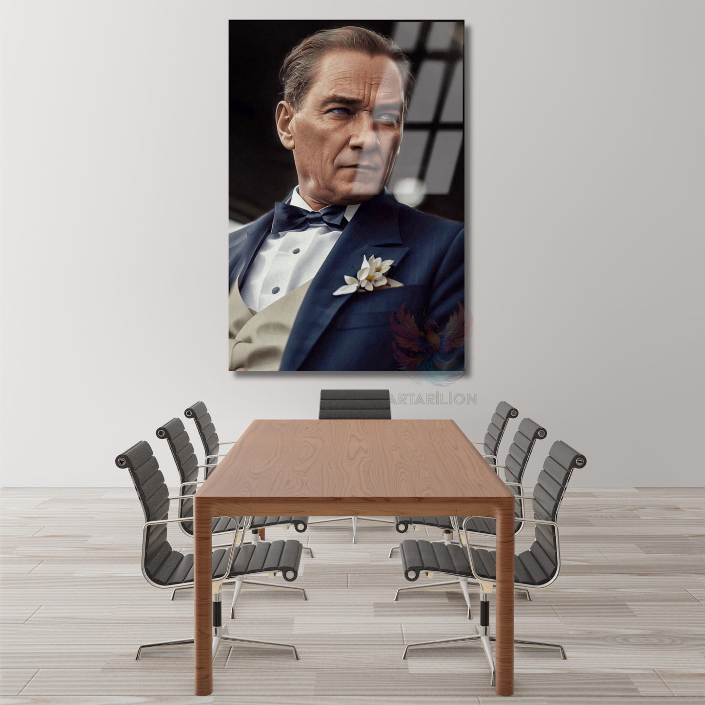 Karizmatik Renkli Atatürk Görseli Cam Tablo Dikey Duvar Tablosu