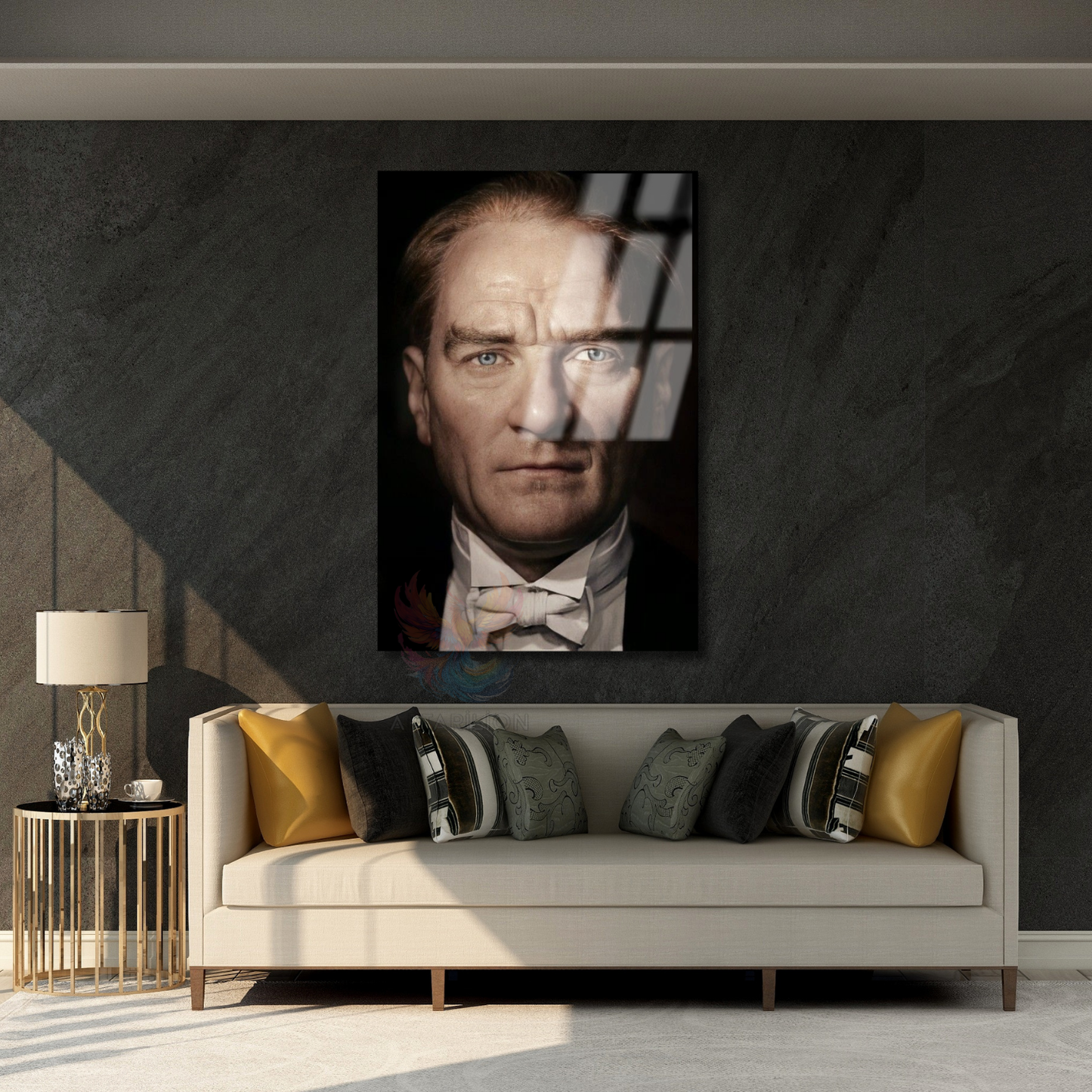 Yakın Çekim Atatürk Portresi Renkli Cam Tablo Dikey Duvar Tablosu