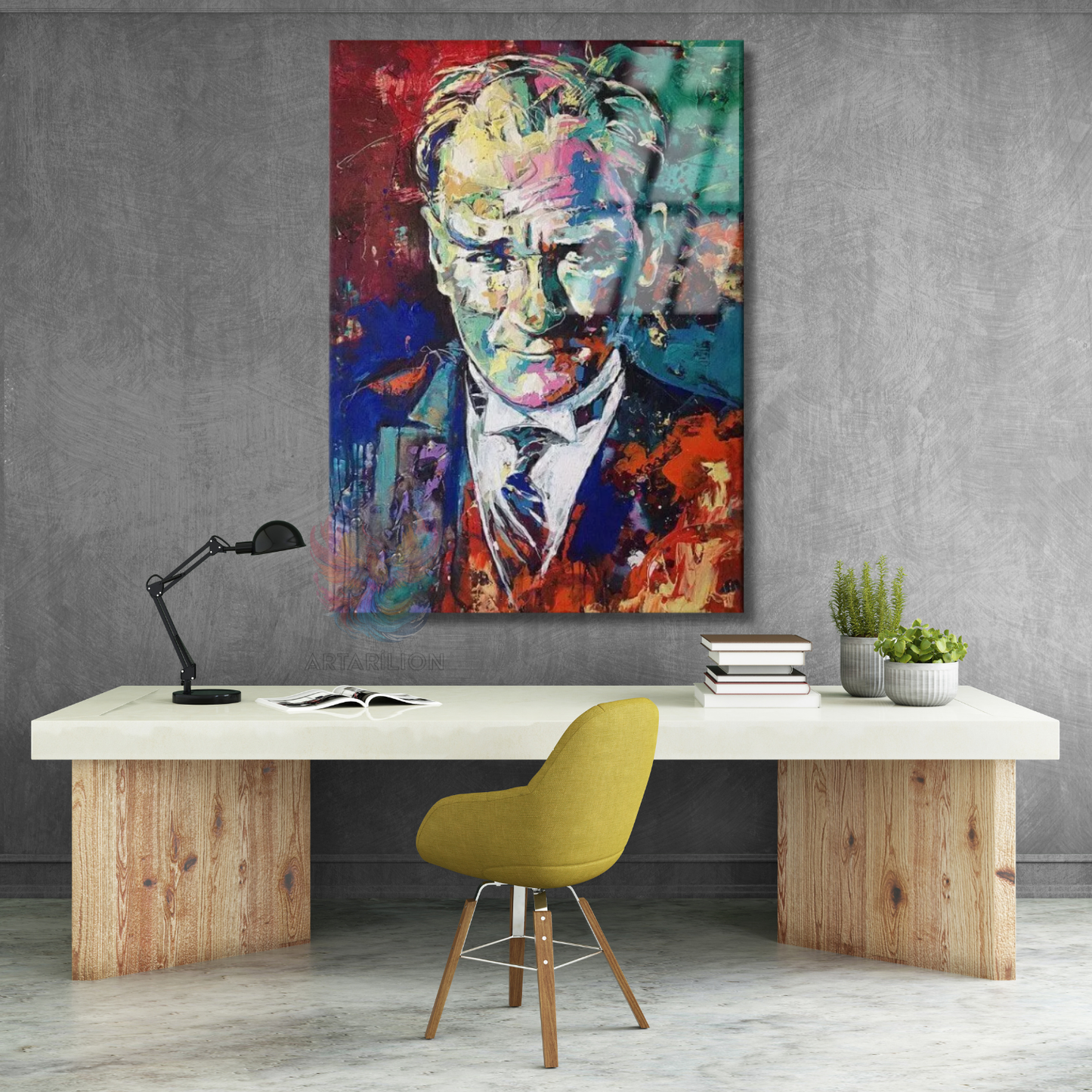 Çok Renkli Atatürk Tablosu Cam Duvar Dekoru Ev Ofis Tablo Modeli