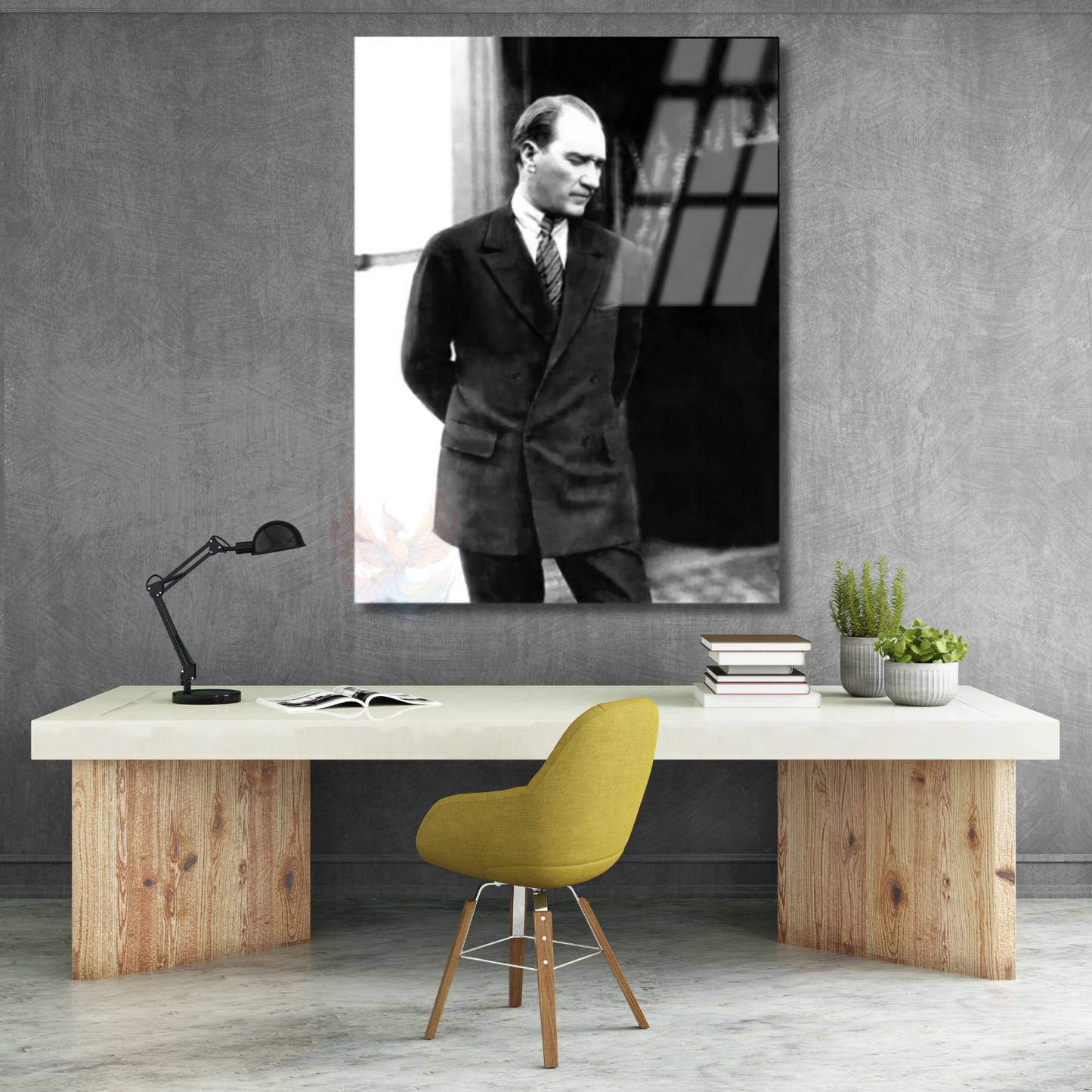 Kemal Atatürk Cam Tablo Siyah Beyaz Atatürk Tablosu Dikey Duvar Tablo Ev Ofis Dekoru