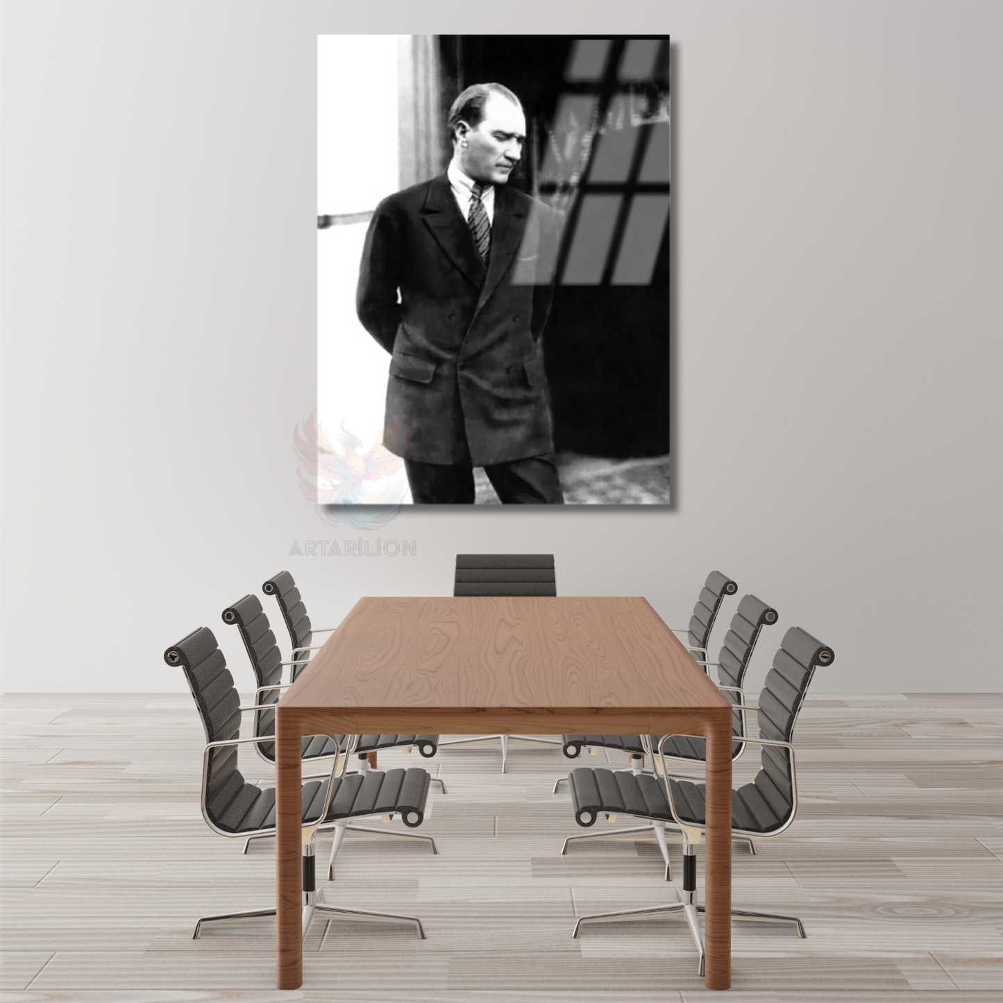 Kemal Atatürk Cam Tablo Siyah Beyaz Atatürk Tablosu Dikey Duvar Tablo Ev Ofis Dekoru