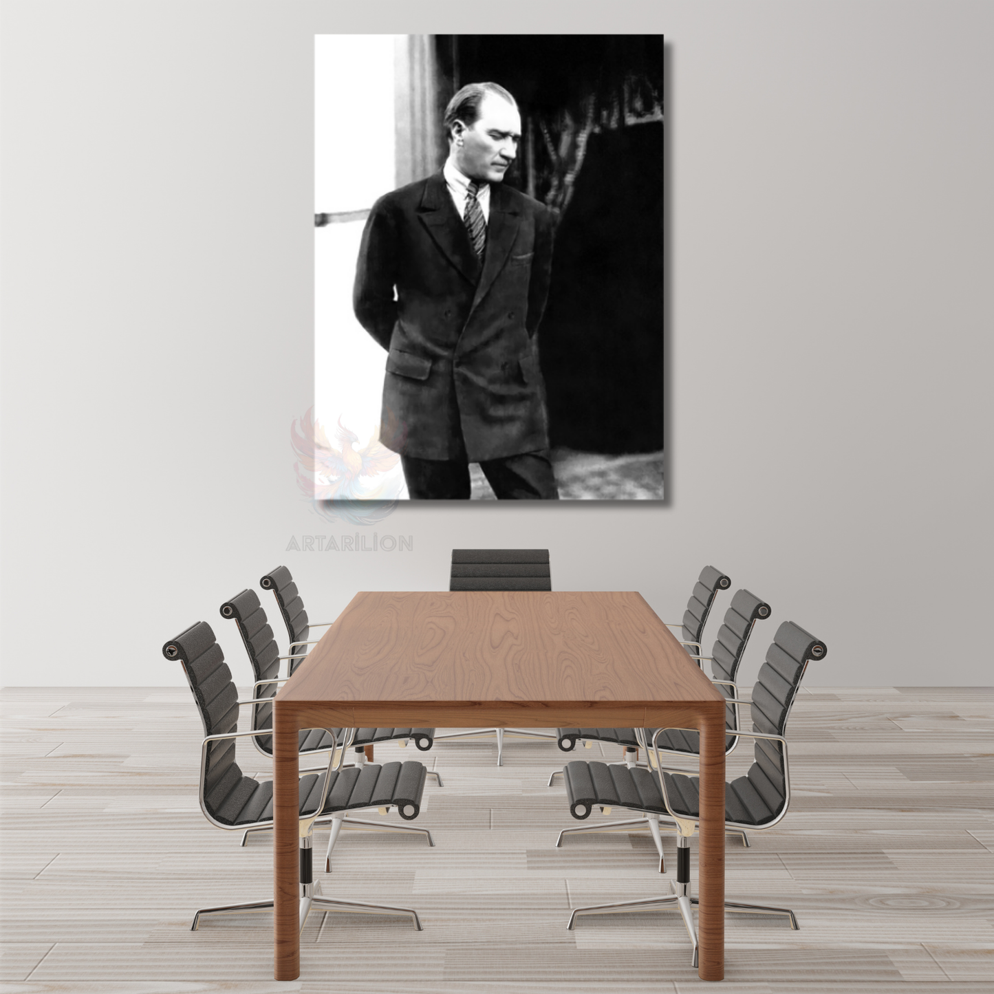 Kemal Atatürk Kanvas Tablo Siyah Beyaz Atatürk Tablosu Dikey Duvar Tablo Ev Ofis Dekoru