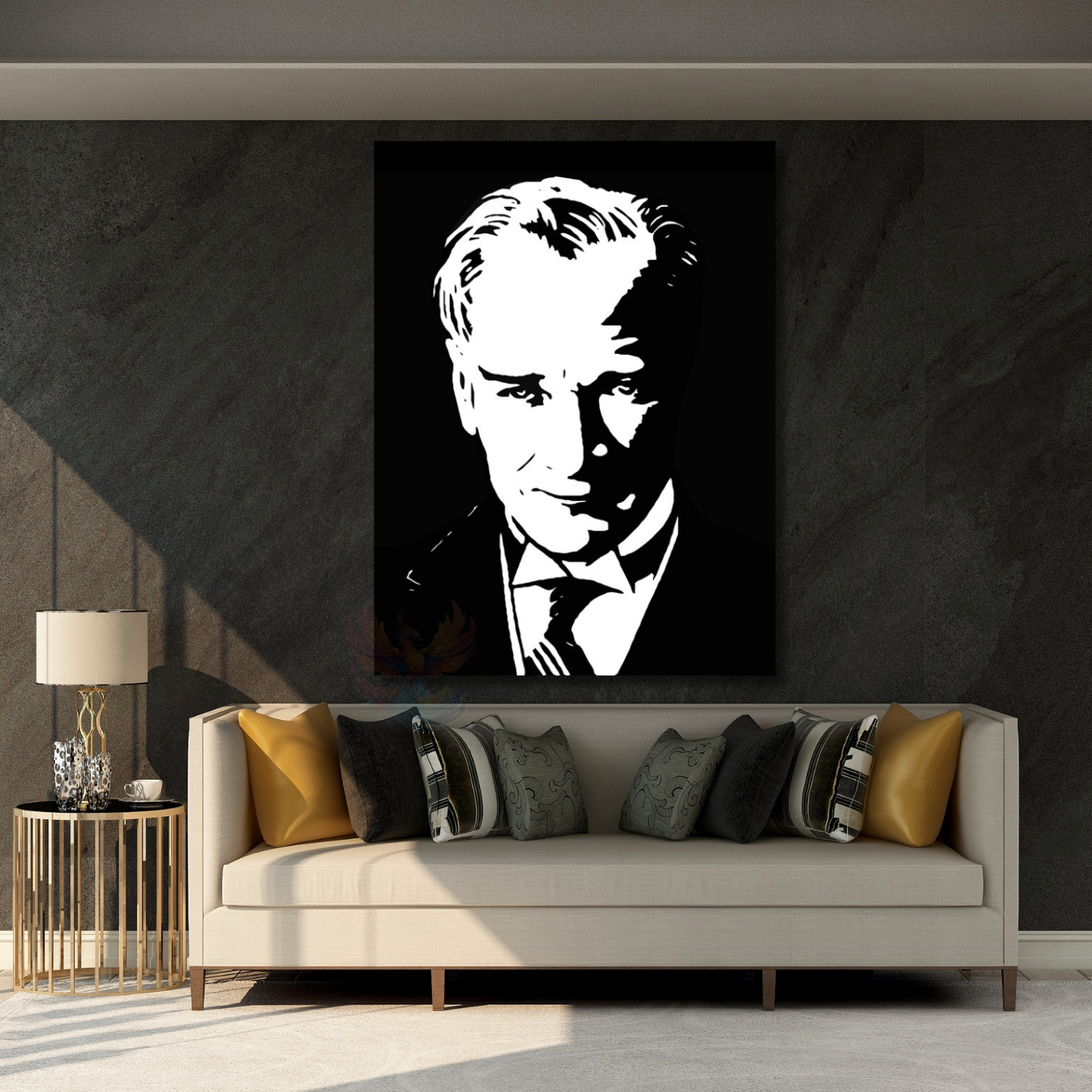 Siyah Beyaz Atatürk Çizimi Kanvas Tablo Modeli Dikey Duvar Tablosu Ofis Okul Ev Tablosu