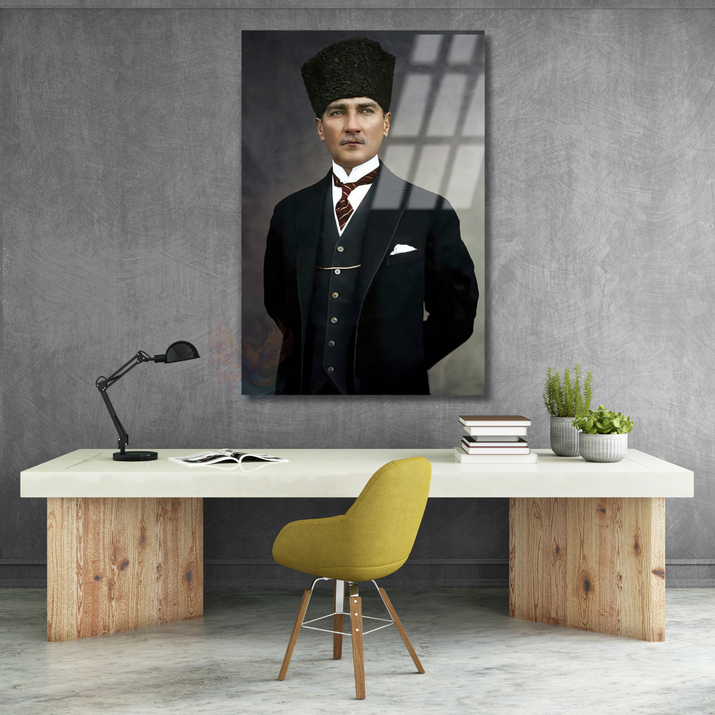 Mustafa Kemal Atatürk Renkli Cam Tablo Dikey Duvar Tablosu Atatürk Tablosu