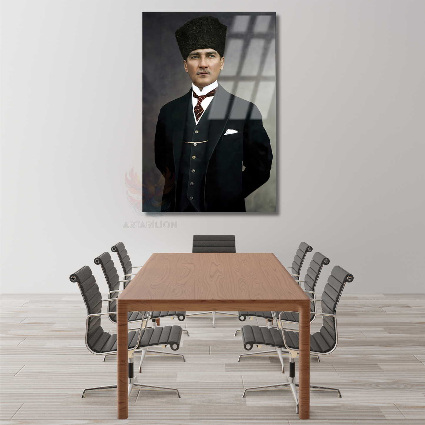 Mustafa Kemal Atatürk Renkli Cam Tablo Dikey Duvar Tablosu Atatürk Tablosu