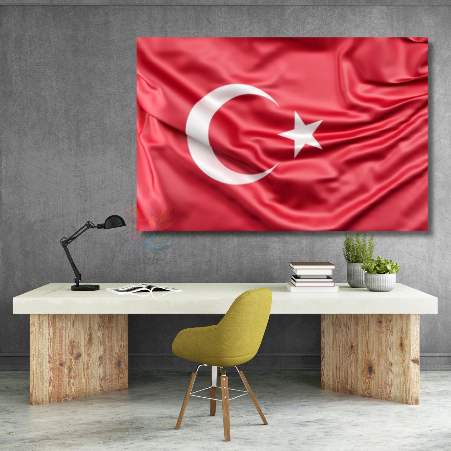 Ay Yıldız Türk Bayrağı Kanvas Tablo Yatay Duvar Tablosu Ev Ofis Okul Tablosu