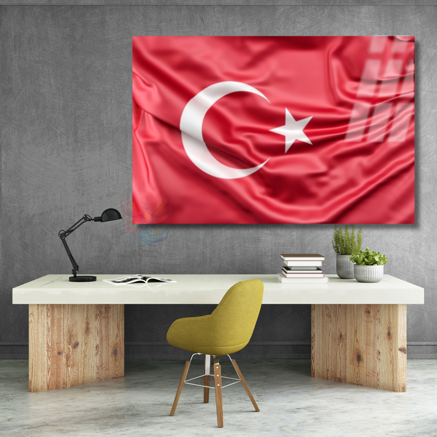 Ay Yıldız Türk Bayrağı Cam Tablo Yatay Duvar Tablosu Ev Ofis Okul Tablosu