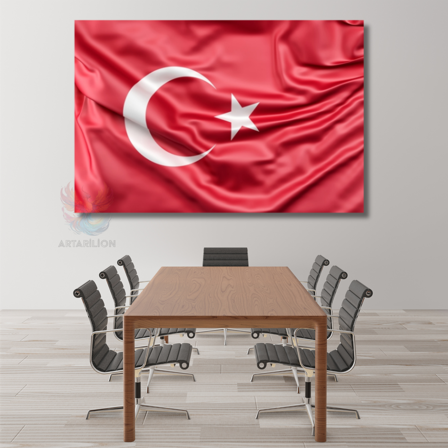Ay Yıldız Türk Bayrağı Kanvas Tablo Yatay Duvar Tablosu Ev Ofis Okul Tablosu