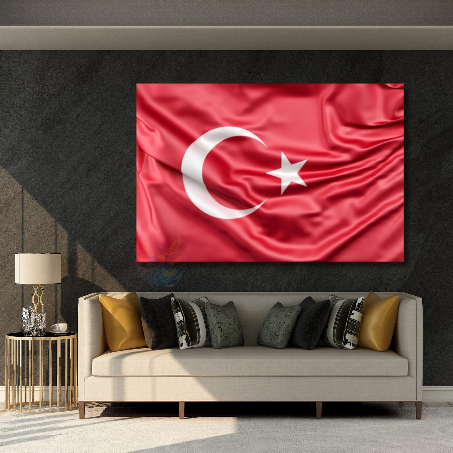 Ay Yıldız Türk Bayrağı Kanvas Tablo Yatay Duvar Tablosu Ev Ofis Okul Tablosu