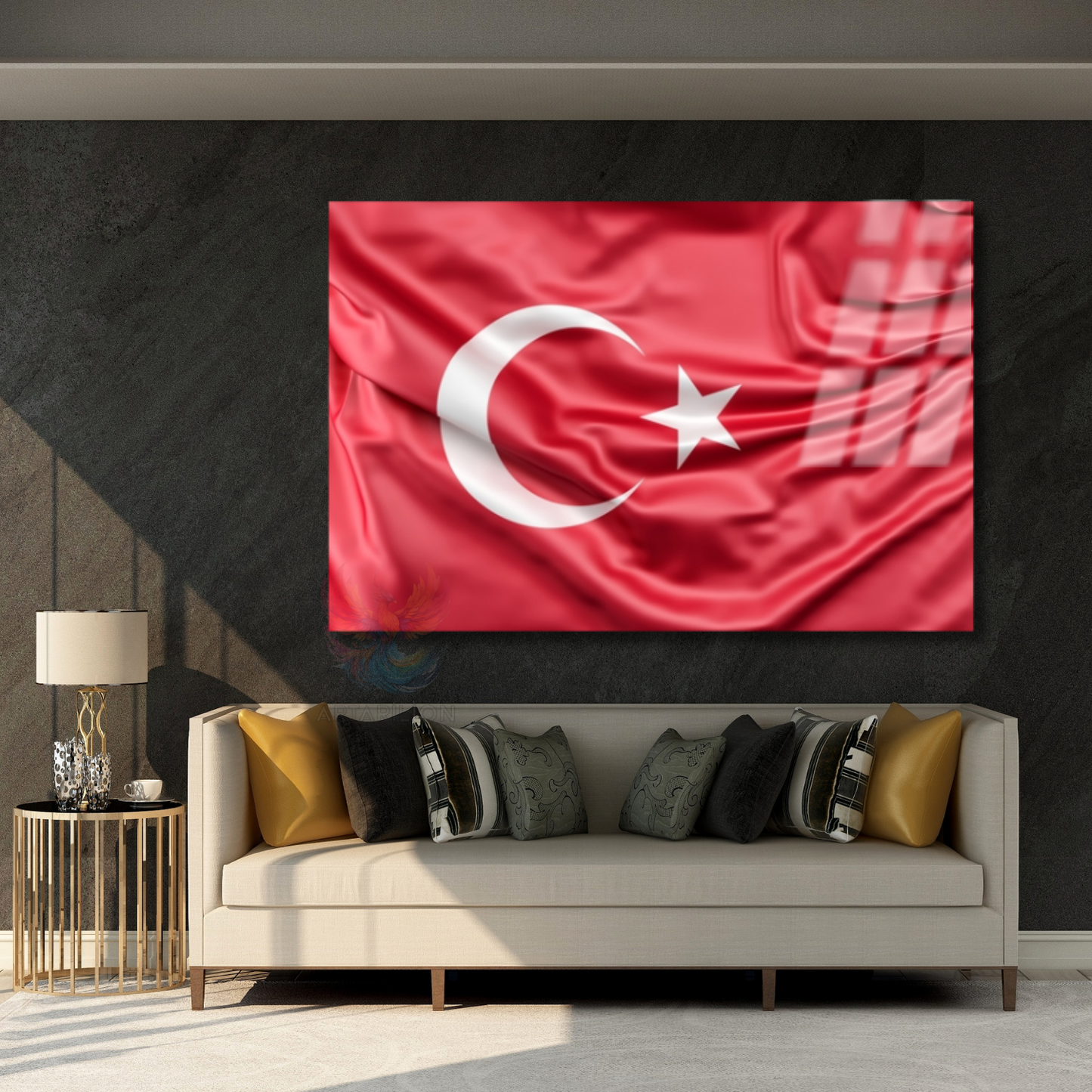Ay Yıldız Türk Bayrağı Cam Tablo Yatay Duvar Tablosu Ev Ofis Okul Tablosu