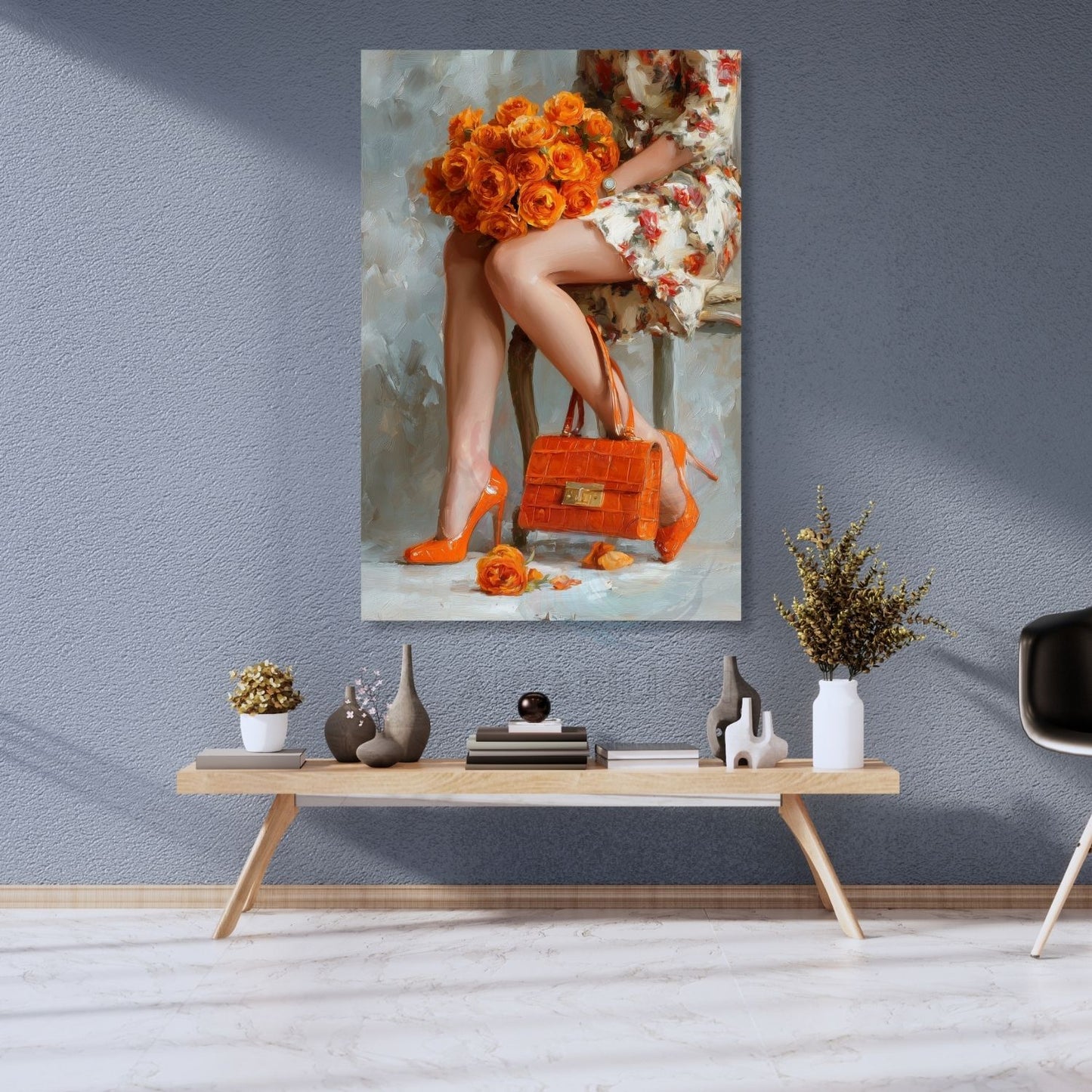 Woman in Orange Canvas Wall Art Modern Home Decor Canvas Living Room Art