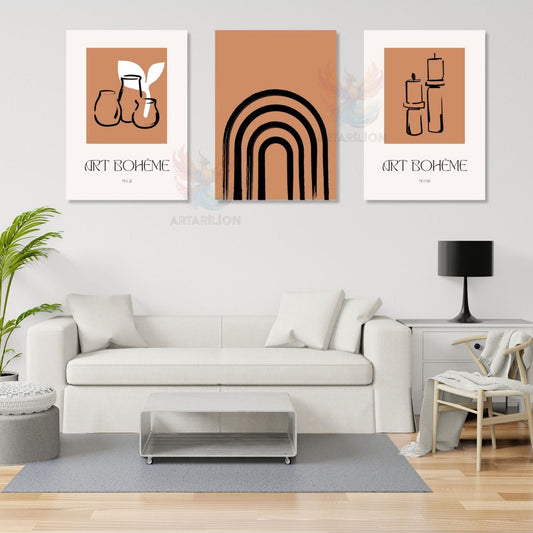 Set of 3 Canvas Paintings Minimalist Design Living Room Painting Stylish New Home Gift Bohemian Canvas Painting