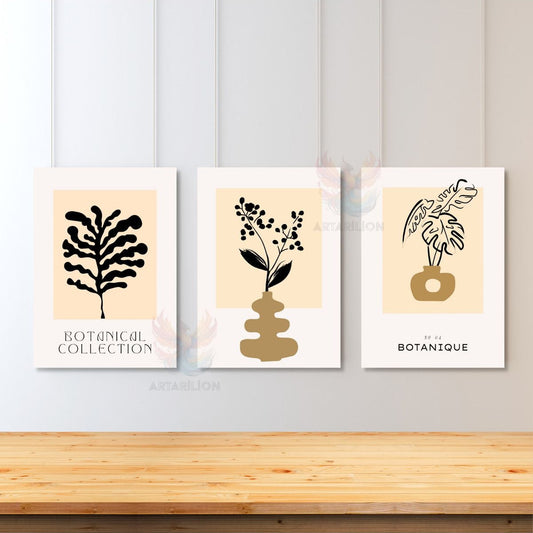 Set of 3 Canvas Paintings Minimalist Design Living Room Painting Abstract Plant Paintings Canvas Painting