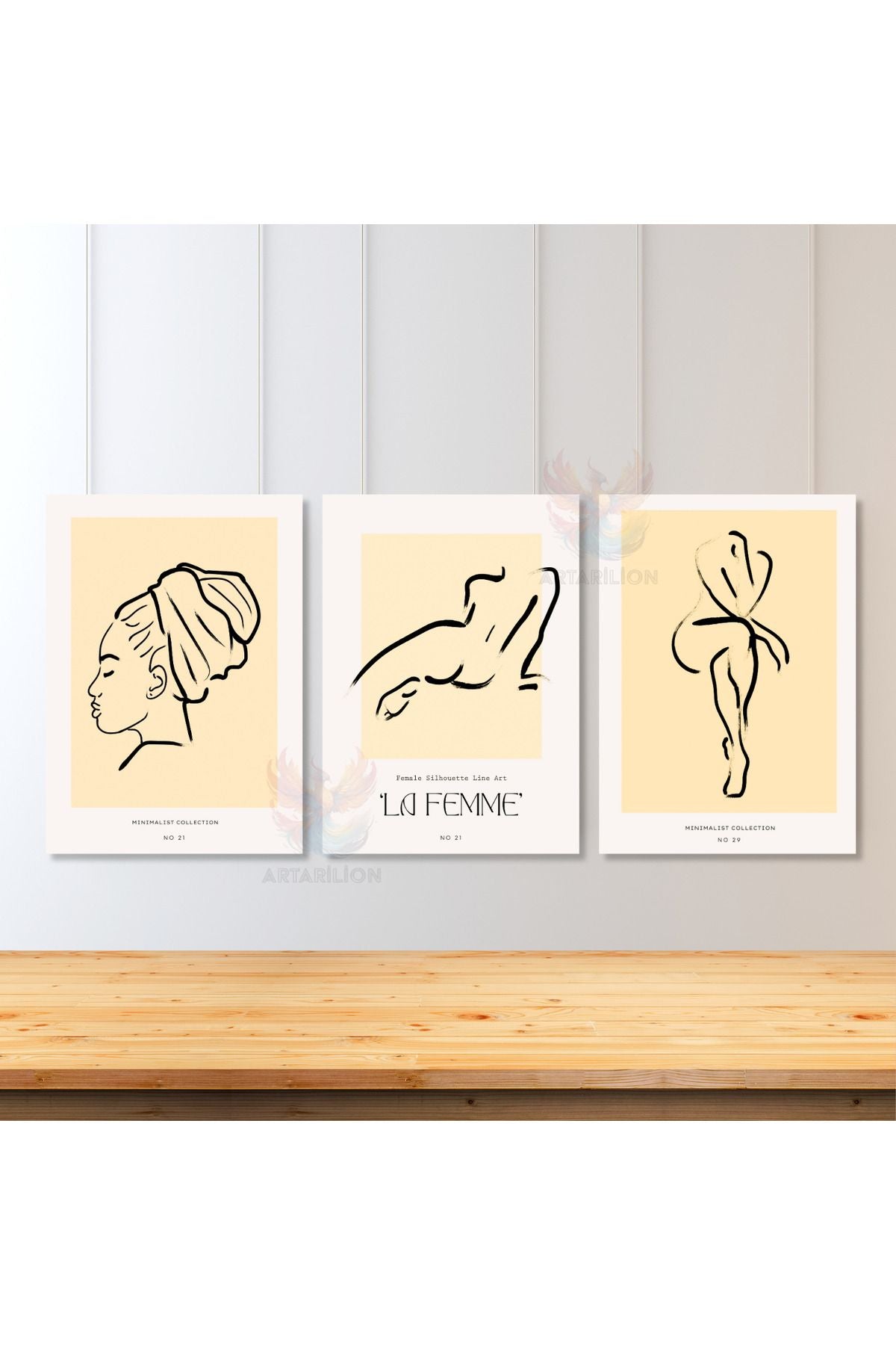 3'lü Set Kanvas Tablo Minimalist Boho Modern Kadın Temalı Çizgi Tarz Duvar Tablosu Bohemian Tablo