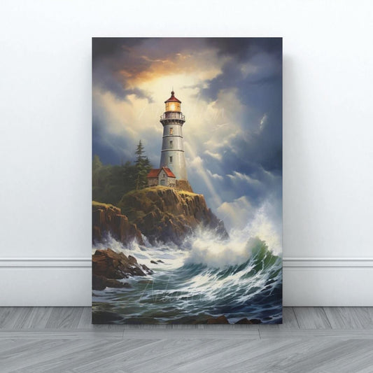 Digital HD Print Canvas Painting Lighthouse Among the Waves Oil Painting Look Canvas Painting