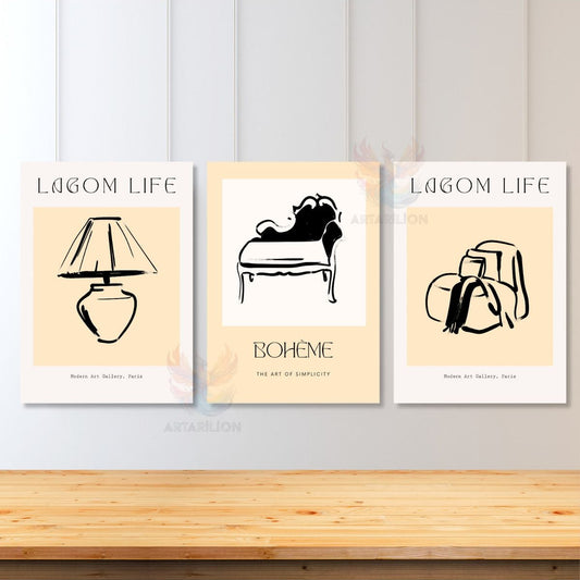 Set of 3 Canvas Paintings Minimalist Boho Modern Painting Wall Painting Living Room Painting Bohemian Canvas Painting