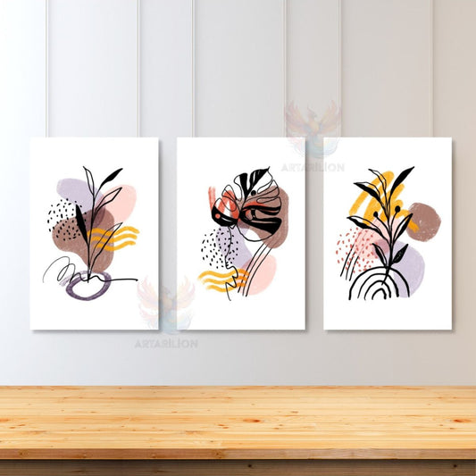 Set of 3 Canvas Prints Minimalist Leaf Designs Boho Modern Prints Bohemian Canvas Prints