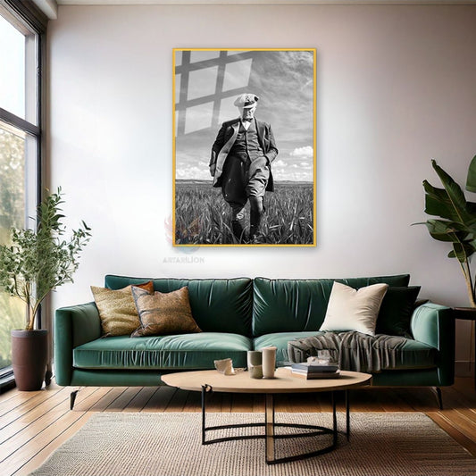 Black and White Atatürk Visual Metal Framed Glass Painting Digital Printing Unbreakable Metal Framed Glass