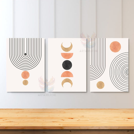 Set of 3 Canvas Paintings Minimalist Boho Modern Line Art Wall Painting Bohemian Canvas Painting