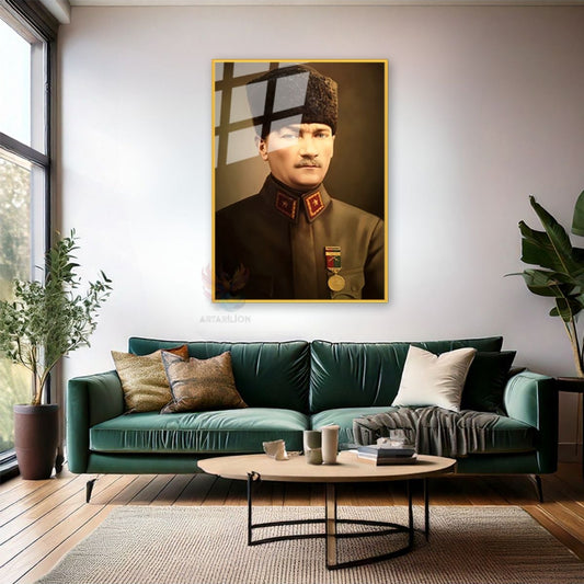 Metal Framed Glass Atatürk Portrait Office Painting New Home Gift Metal Framed Glass Wall Decor