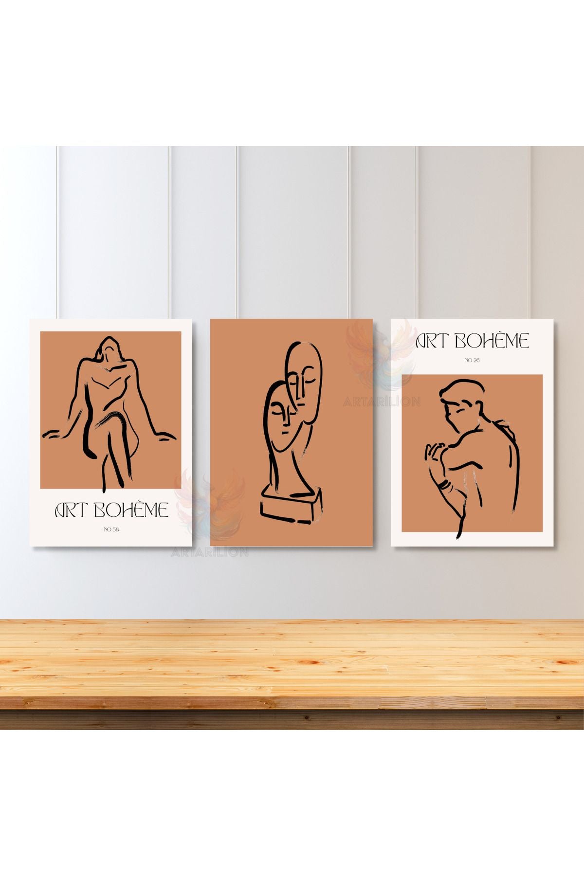 3'lü Set Kanvas Tablo Minimalist Tasarım Salon Tablosu Kadın Erkek Tablosu Bohemian Kanvas Tablo