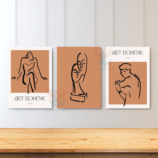 Set of 3 Canvas Paintings Minimalist Design Living Room Painting Women Men Painting Bohemian Canvas Painting