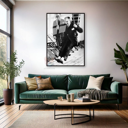 Atatürk Swinging on a Swing, Metal Framed Glass Painting Model, Atatürk Painting