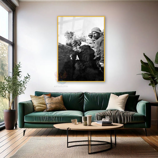 Atatürk Image on the Facade Metal Framed Glass Painting Brave Atatürk Wall Painting Home Office Decor