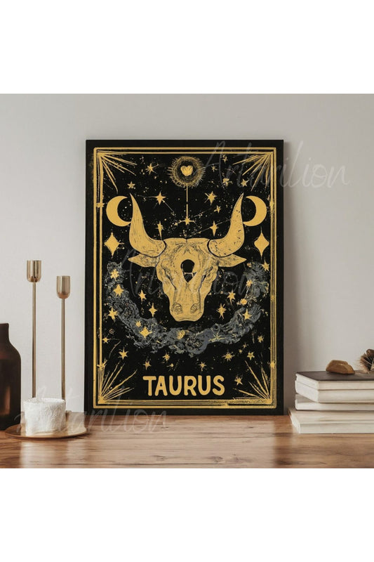 Kanvas Dijital HD Baskı Kanvas Tablo Boğa Burcu Kanvas Tablo Zodiac Burç Tarot Duvar Tablosu