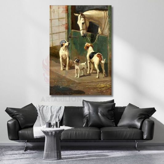 Horses and Dogs on the Farm Canvas Wall Painting Oil Painting