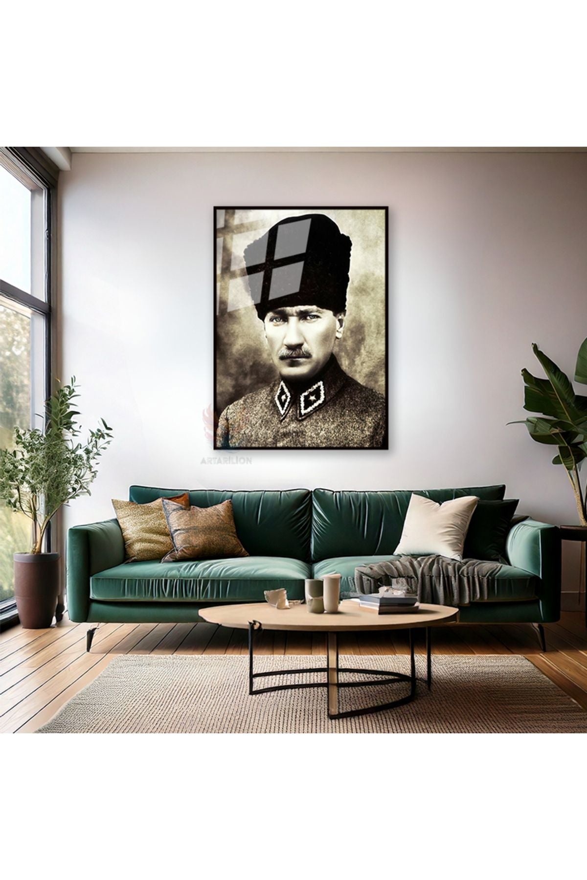 Atatürk Görseli Metal Çerçeveli Cam Tablo Dikey Duvar Tablosu Ev Ofis Dekoru Ev Ofis Hediyesi