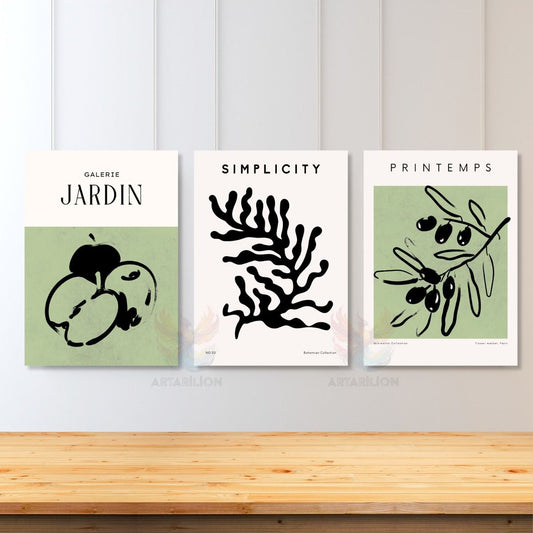Set of 3 Canvas Paintings Minimalist Boho Modern Kitchen Painting Wall Painting Bohemian Canvas Painting