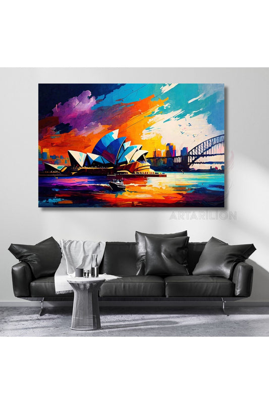 Sydney Opera Binası Rengarenk Kanvas Tablo Salon Tablosu