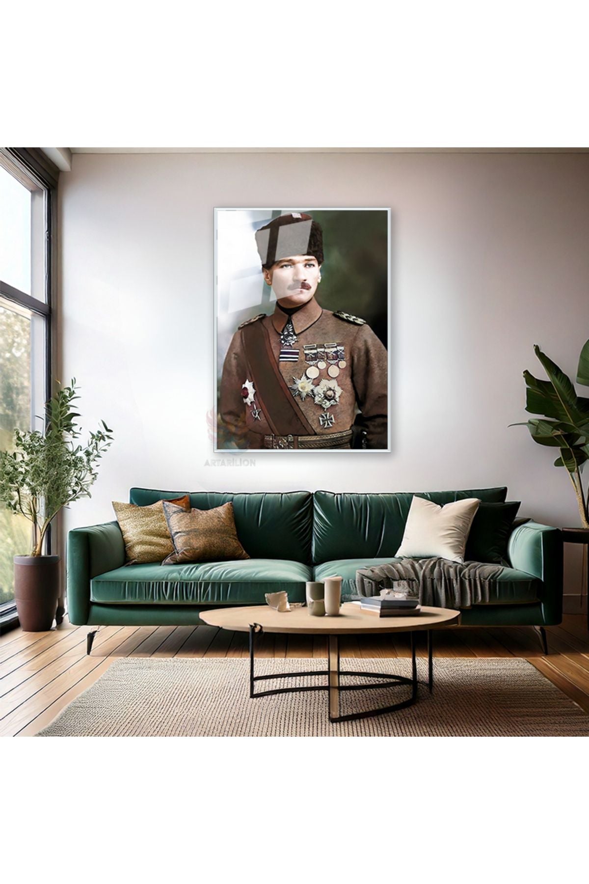 Atatürk Portre Metal Çerçeveli Cam Tablo Mustafa Kemal Atatürk Tablo Ev Ofis Dekorasyon Cam Tablo