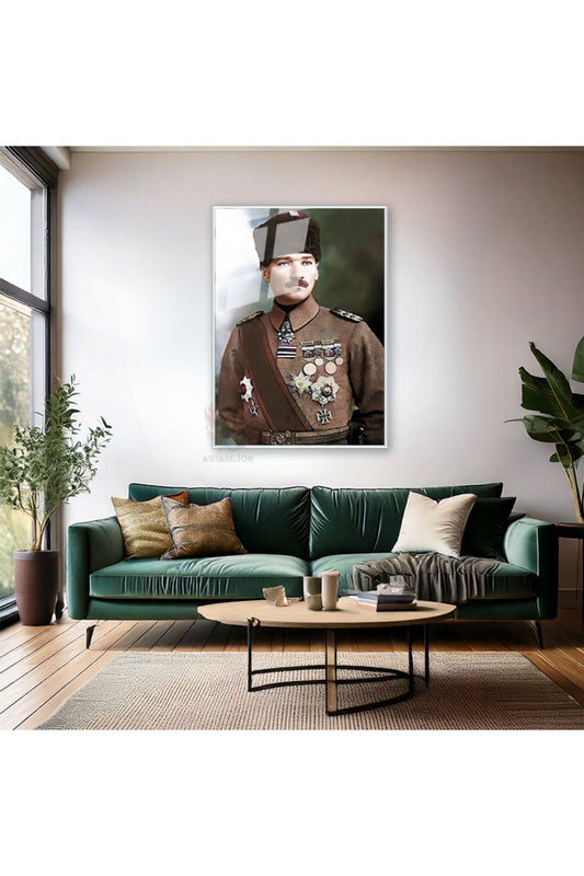 Atatürk Portre Metal Çerçeveli Cam Tablo Mustafa Kemal Atatürk Tablo Ev Ofis Dekorasyon Cam Tablo