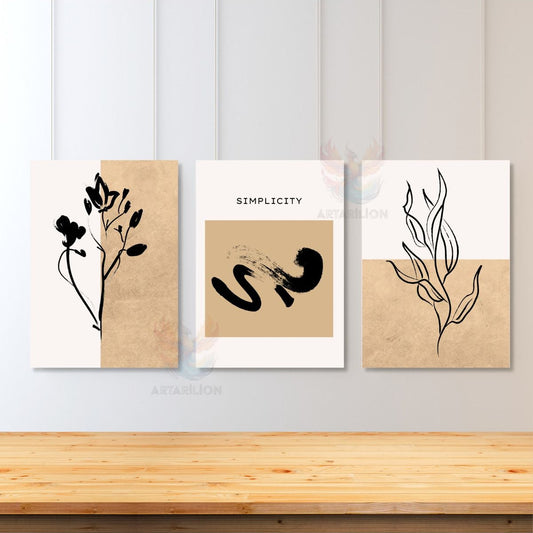 Set of 3 Canvas Paintings Minimalist Design Living Room Painting Abstract Brushstrokes Canvas Painting