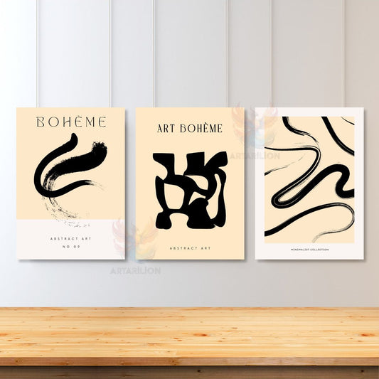 Set of 3 Canvas Paintings Minimalist Design Living Room Painting Abstract Brush Strokes Bohemian Canvas Painting