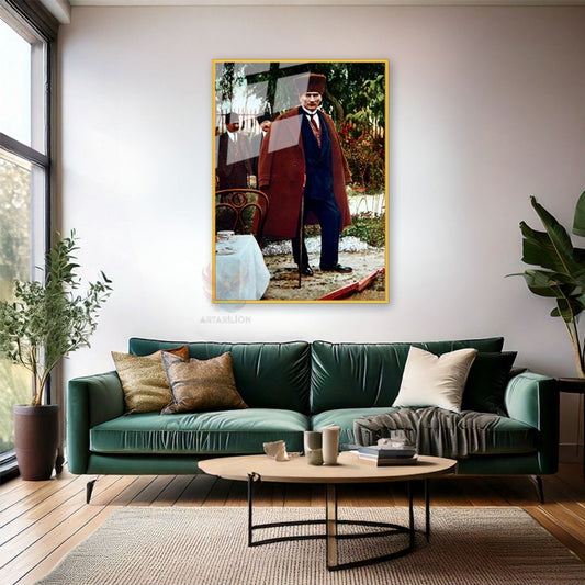 Great Leader Atatürk Metal Framed Glass Painting Vertical Wall Painting Colorful Atatürk Home Office Decor