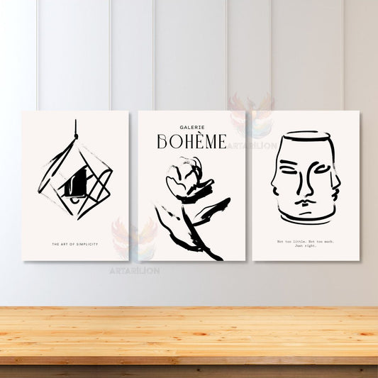 Set of 3 Canvas Paintings Minimalist Design Boho Modern Art Wall Painting Bohemian Canvas Painting
