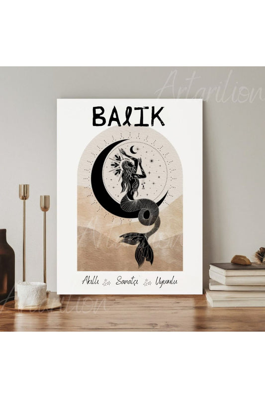 Dijital HD Baskı Kanvas Tablo Balık Burcu Kanvas Tablo Zodiac Burç Duvar Tablosu