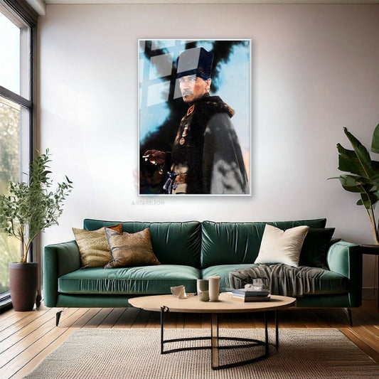 Colorful Atatürk Portrait Metal Framed Glass Painting Home Office Wall Decor Glass Atatürk Painting Model