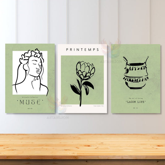 Set of 3 Canvas Prints Minimalist Design Boho Modern Flower Market Print Bohemian Canvas Print