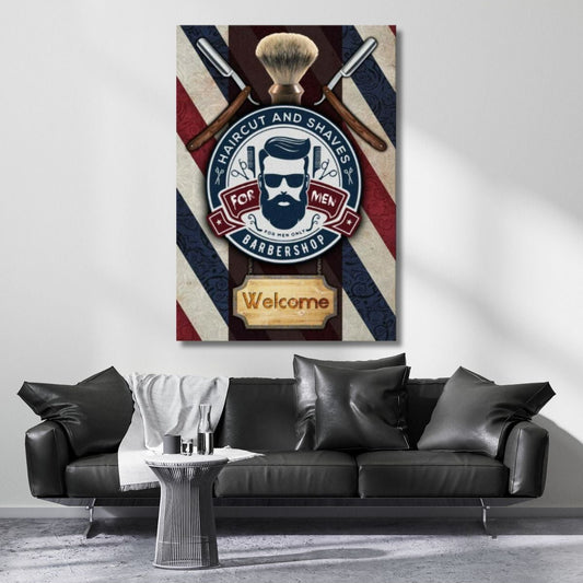 Men's Barber Canvas Print Haircut Themed Office Print Men's Hairdresser Print Model