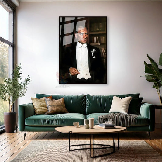 Charismatic Atatürk Visual Metal Framed Glass Painting Model Vertical Wall Painting Home Office Decor