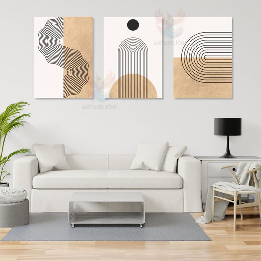 Set of 3 Canvas Paintings Minimalist Boho Modern Line Art Living Room Wall Painting Canvas Painting