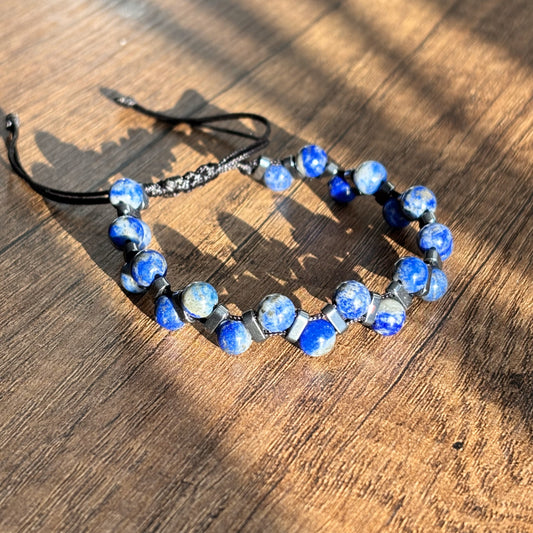 Çift Sıra Lapis Hematit Makrome Unisex Bileklik