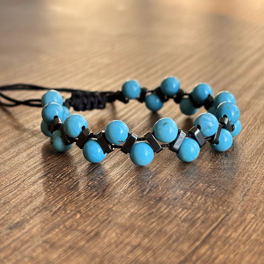 Çift Sıra Turkuaz Hematit Makrome Unisex Bileklik